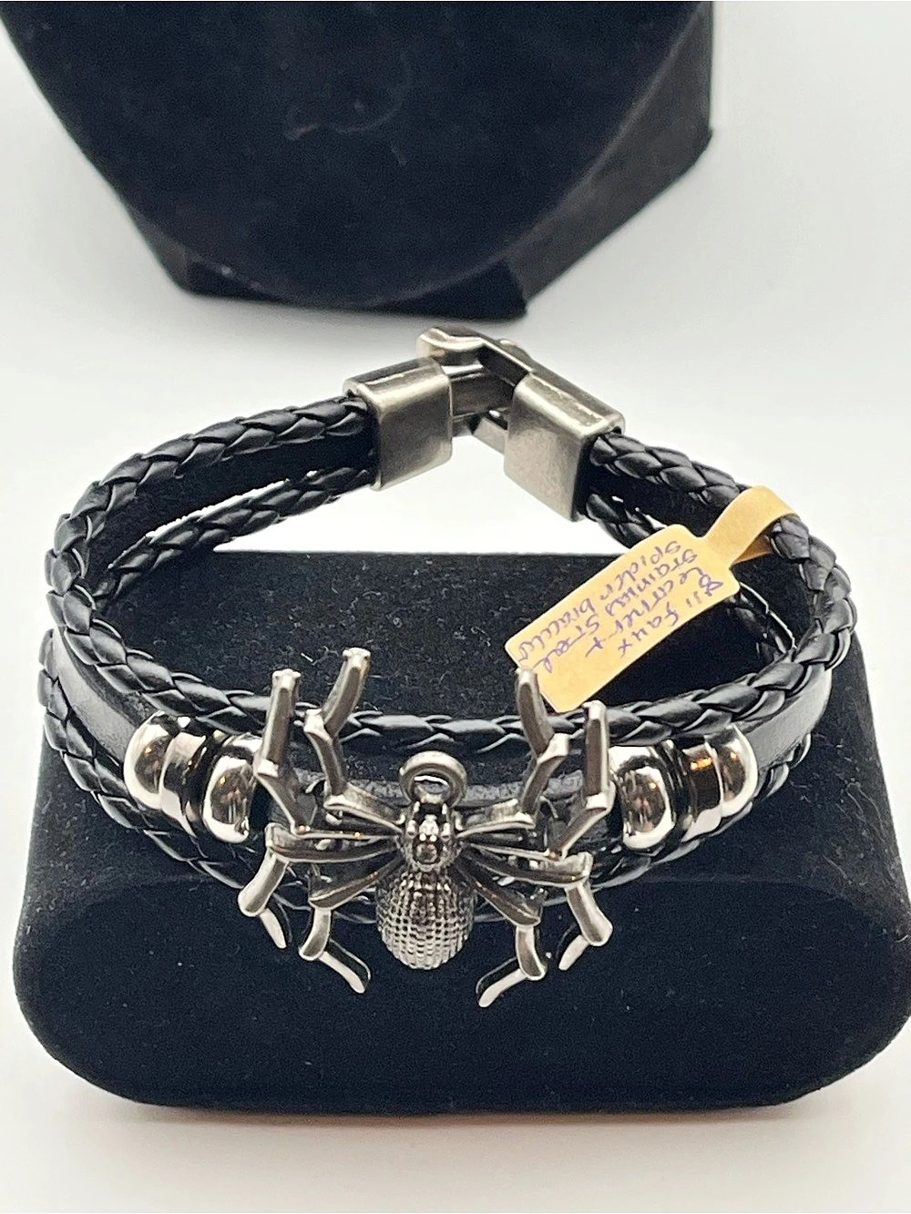 Spider Charm Braided Bracelet in Black & Silver